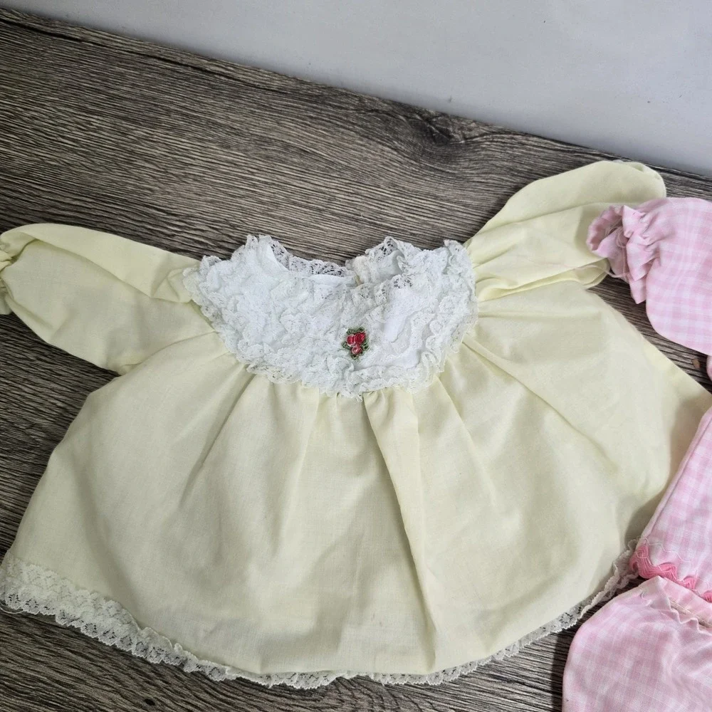 Vintage Doll Baby Clothes Pink Ginham And‎ Yellow Outfit